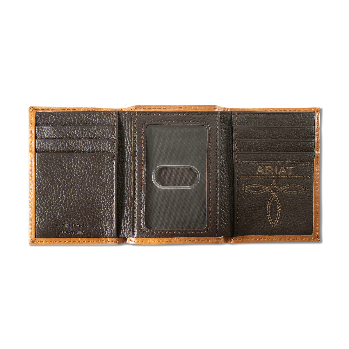 Men's Ariat Tan Trifold Basketweave Patterned Wallet A3564108 - Crazy House Western Wear