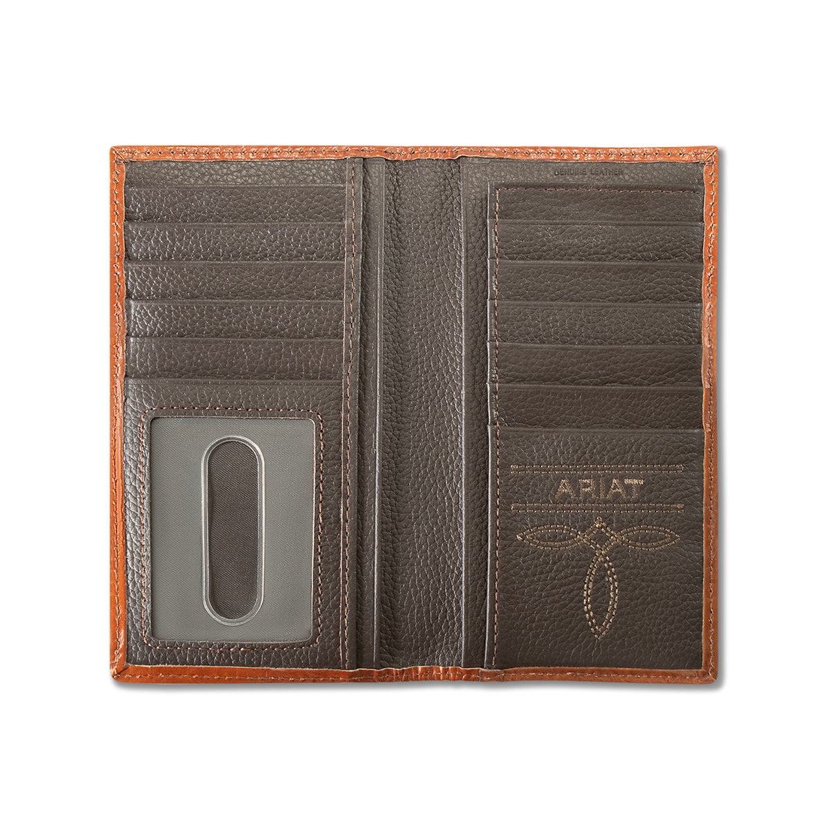 Men's Ariat Brown Rodeo Style Wallet Calf Hair Body with Floral Overlay A3564302 - Crazy House Western Wear