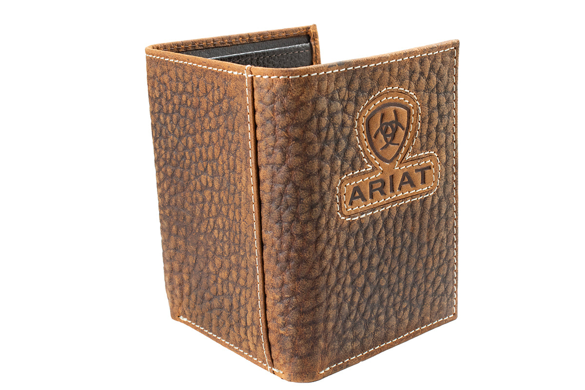 Men's Ariat Brown Trifold Style Textured Wallet A3564902