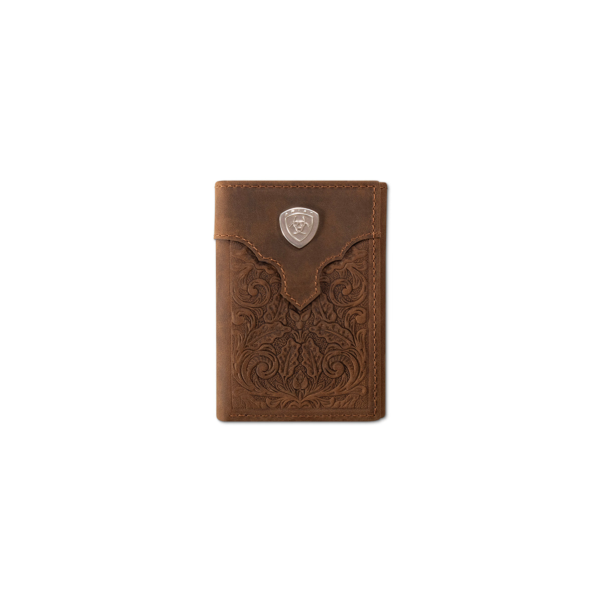 Ariat Men's Trifold Tooled Leather Wallet with Overlay A3568944