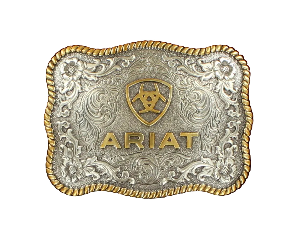 Men's Ariat Silver and Gold Logo Buckle with Twisted Rope Trim A37007