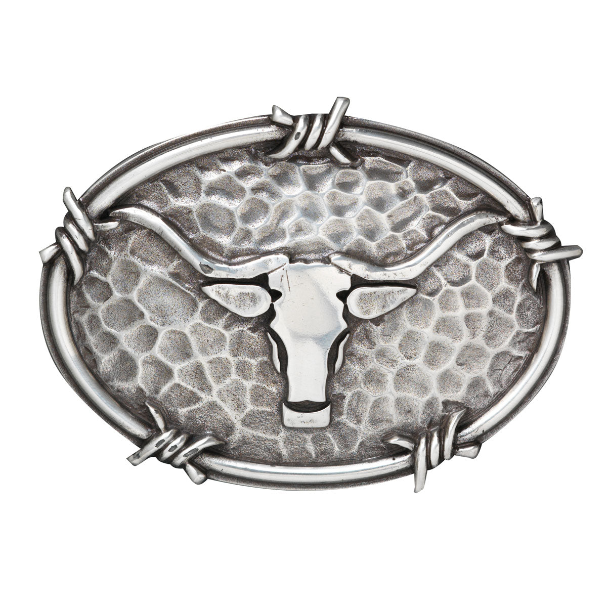 Men's Ariat Oval Antique Silver Steer Head with Hammered Background Belt Buckle A37050