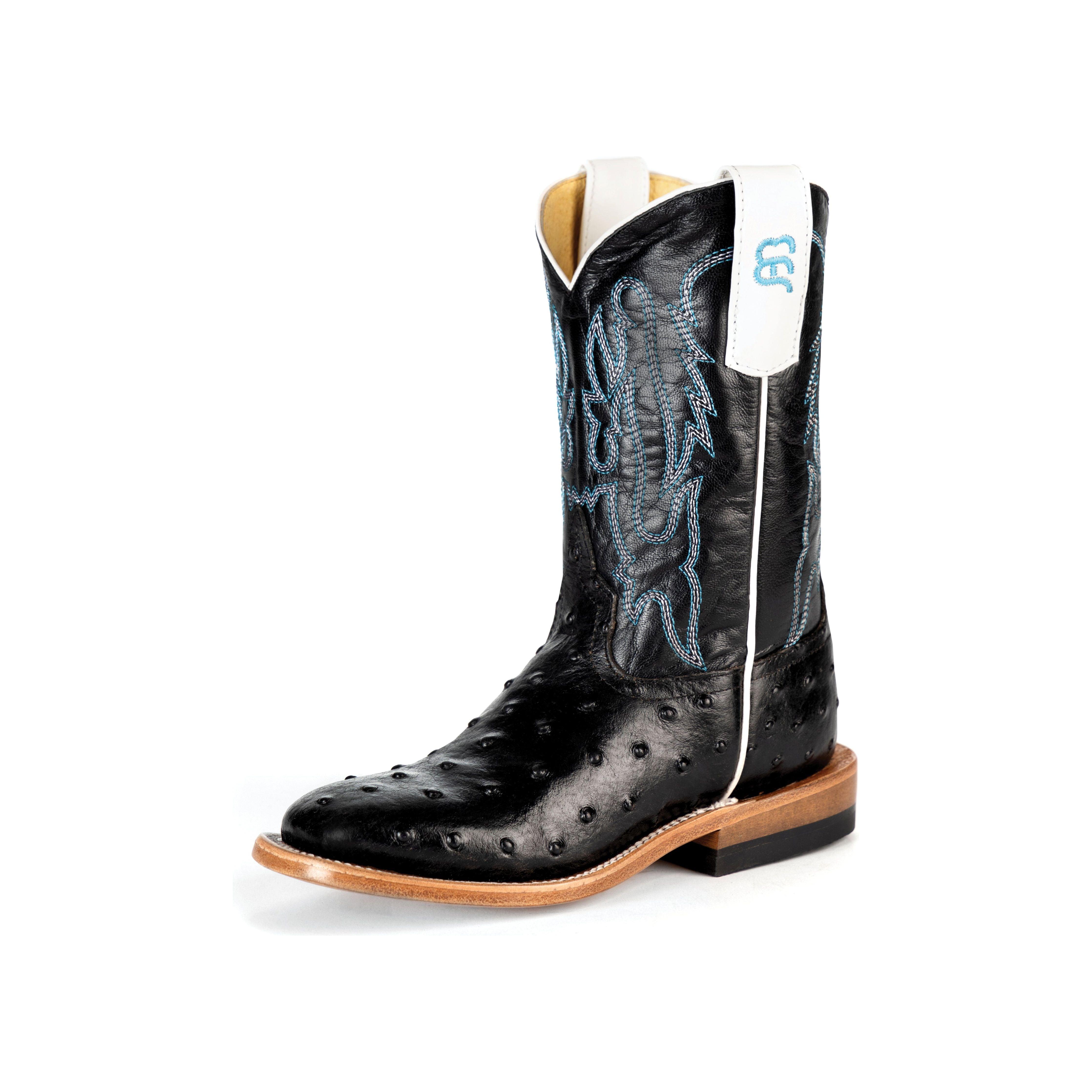 Anderson Bean Kids Black Impostrich with Black Goat Top ABK3015 - Crazy House Western Wear