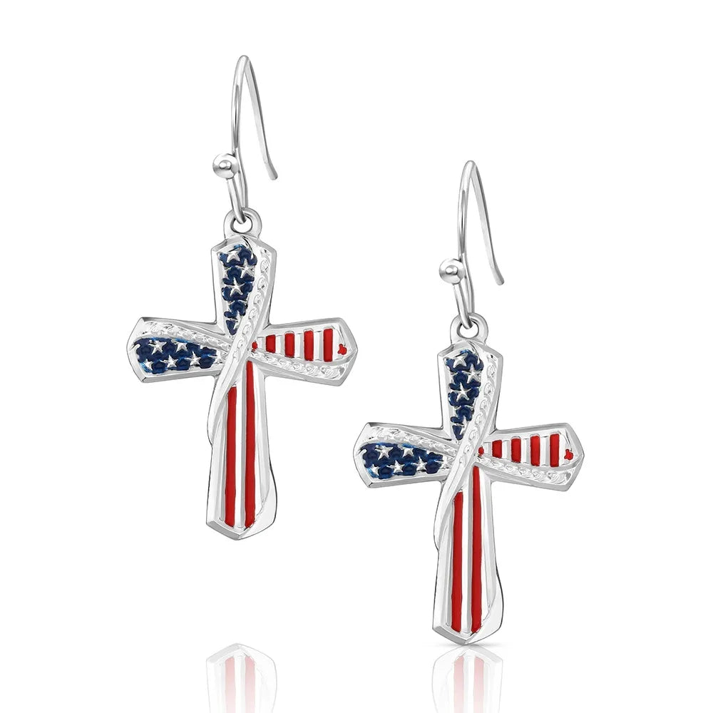 Montana Silversmiths Women's One Nation American Made Cross Earrings AMER6585
