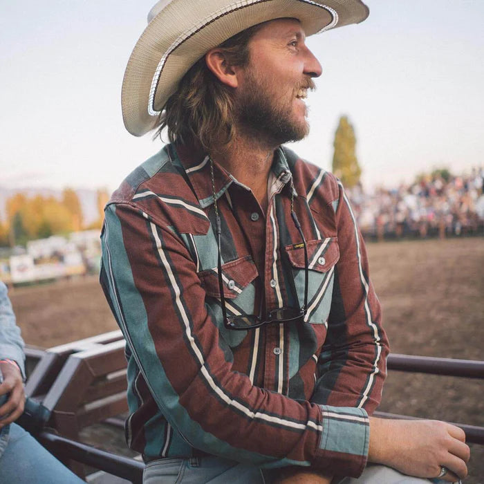 Men's Seager Amarillo Long Sleeve Shirt Turquoise Stripe MSF25AMARTURQ