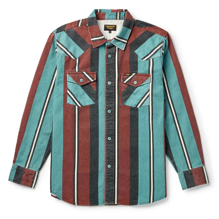 Men's Seager Amarillo Long Sleeve Shirt Turquoise Stripe MSF25AMARTURQ