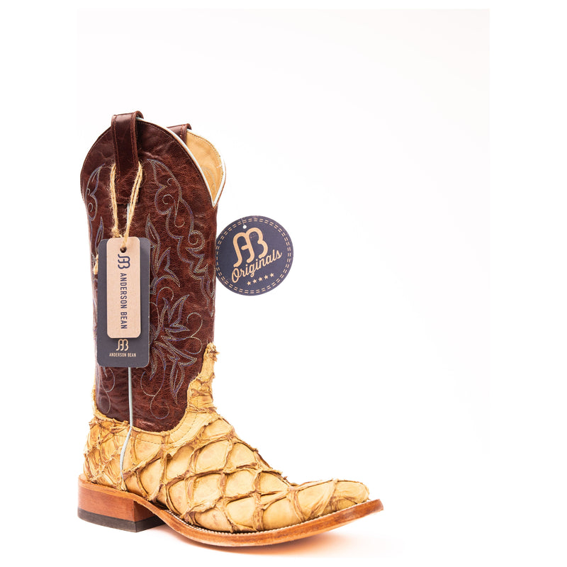 Anderson Bean Antique Saddle Big Bass with 13" Deep Red Tops - Crazy House Western Wear