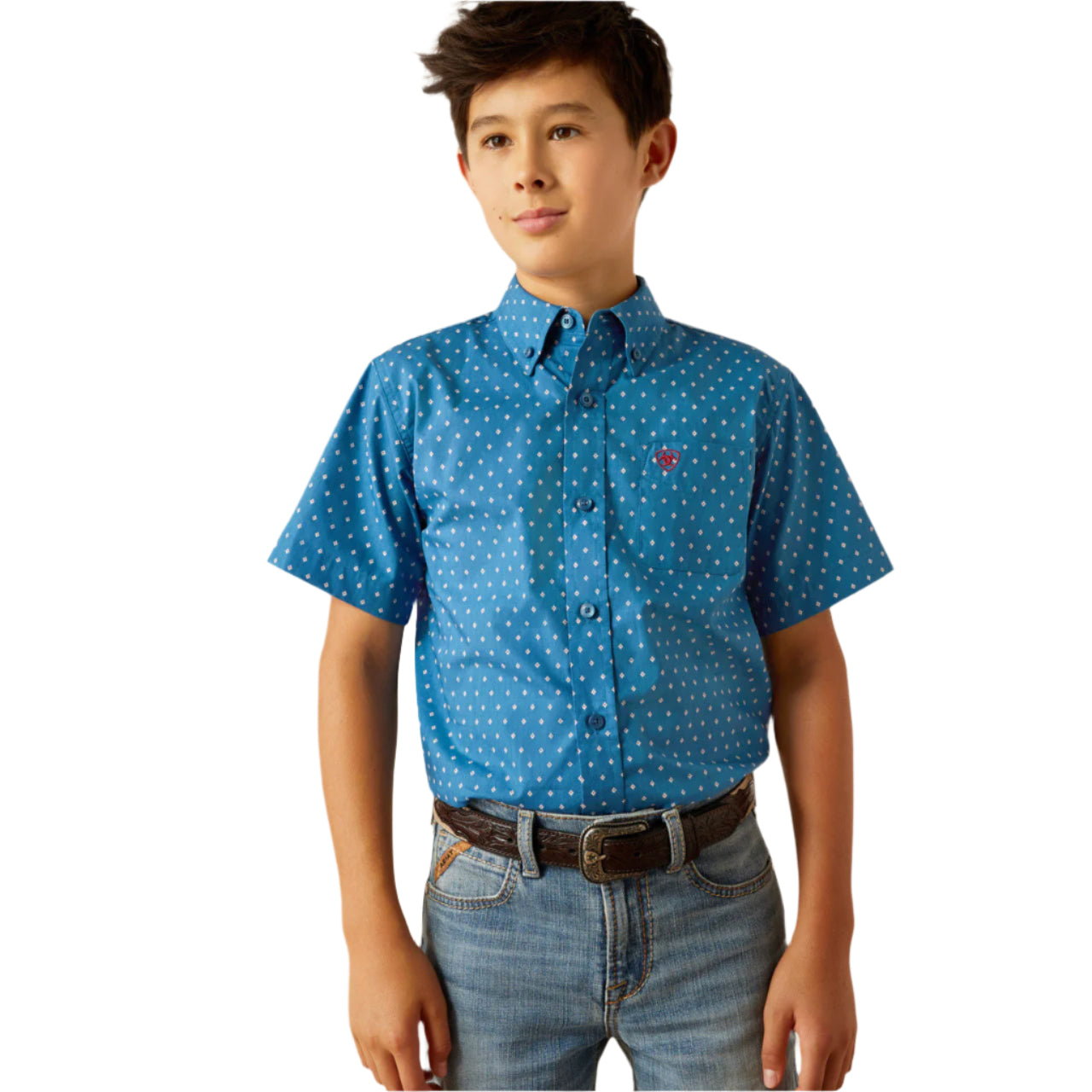 Boy's Ariat Dark Teal Scott Short Sleeve Shirt 10058704 - Crazy House Western Wear
