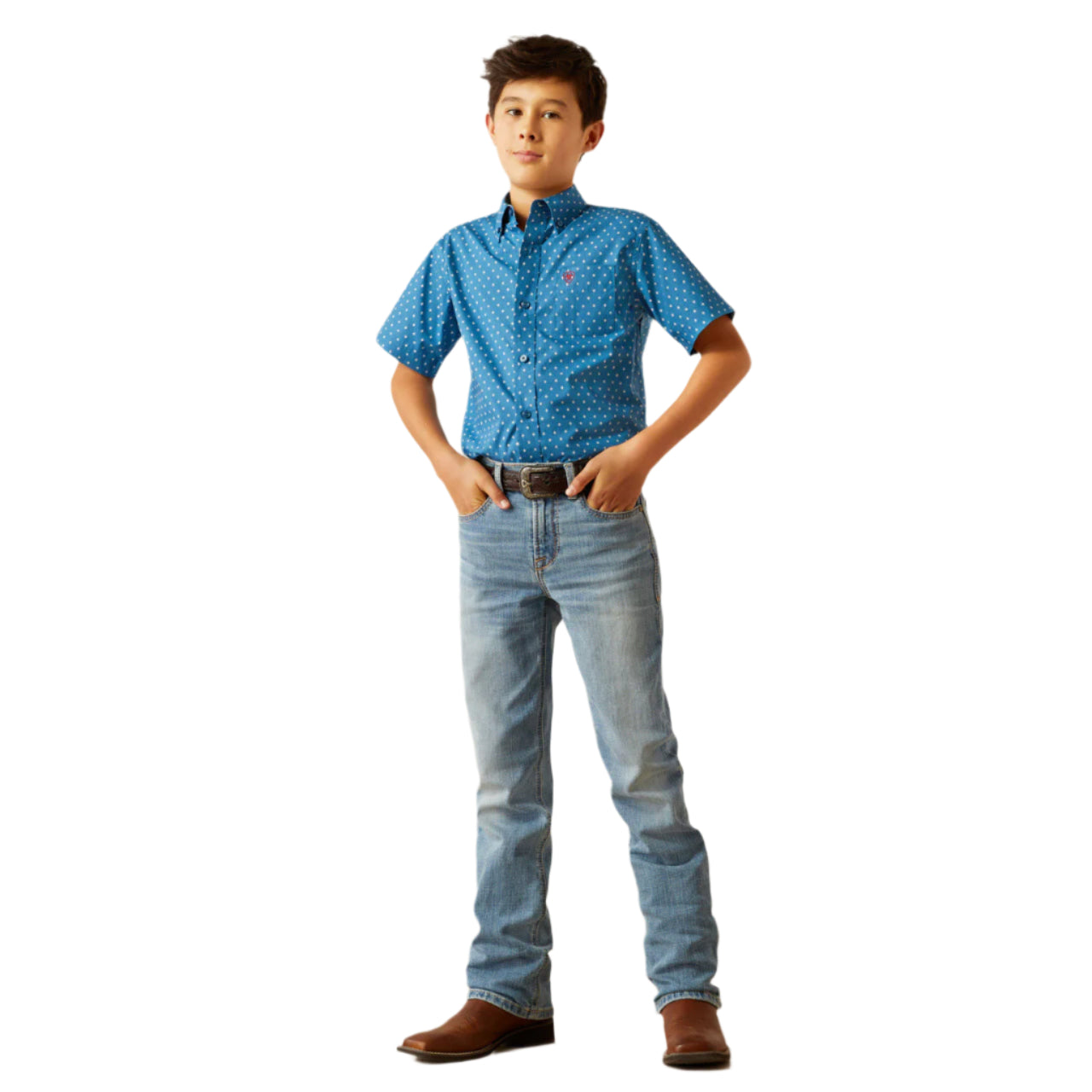 Boy's Ariat Dark Teal Scott Short Sleeve Shirt 10058704 - Crazy House Western Wear