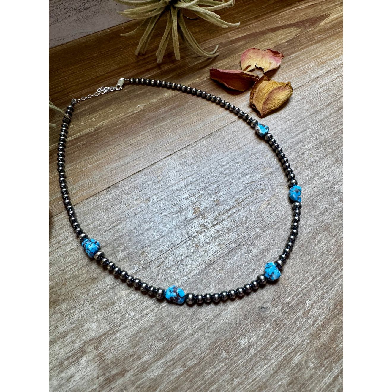 Bijoux Fab Golden Hill Turquoise & Sterling Silver Pearl Necklace GOLDENHILL-034