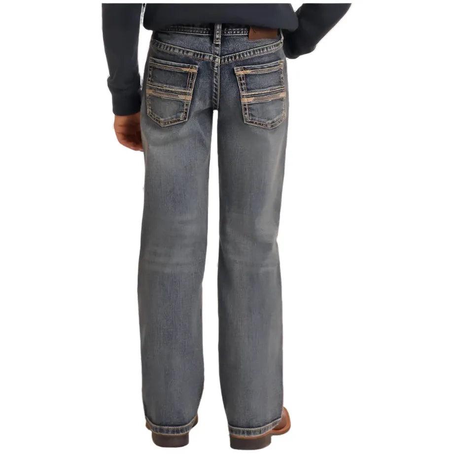 Boy's Rock and Roll Denim Regular Fit Rope Stitch Embroidered Bootcut Jeans BB0BD05592 - Crazy House Western Wear