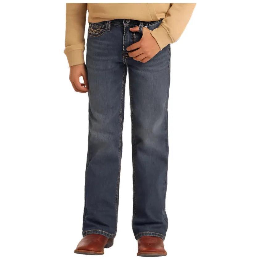 Boy's Rock and Roll Denim Regular Fit Ladder Stitch Embroidered Bootcut Jeans BB0BD05593 - Crazy House Western Wear