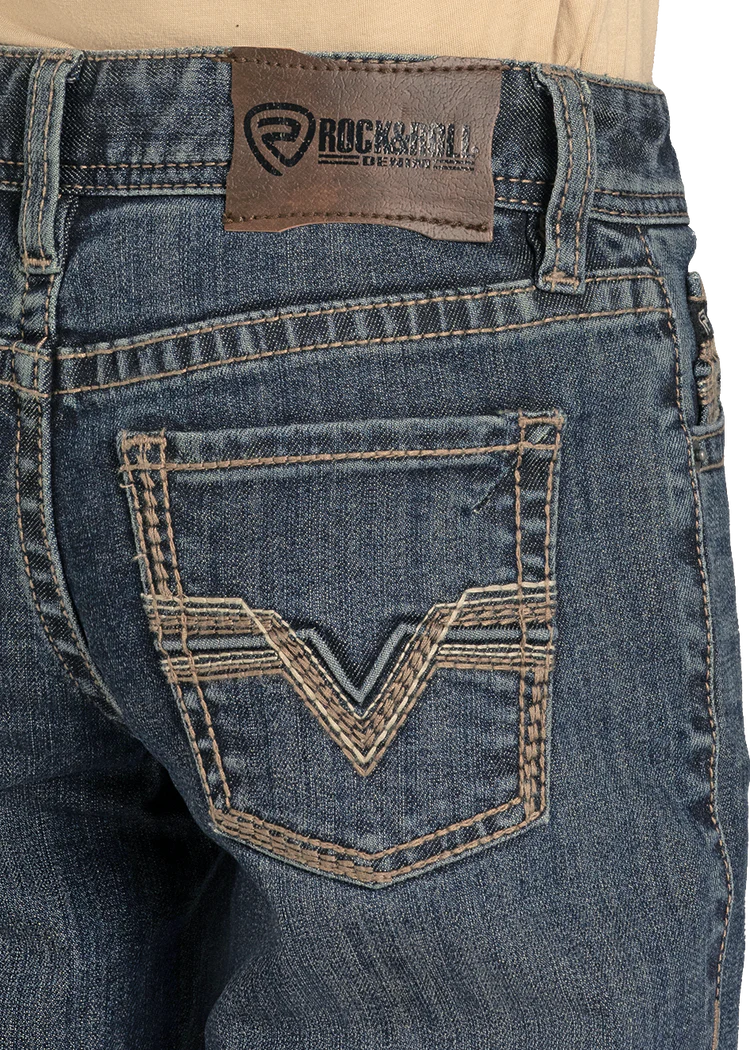 Boy's Rock and Roll Denim Regular Fit Feather Stitch V Bootcut Jeans BB0BD08003