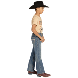 Boy's Rock and Roll Denim Medium Wash Ladder Stitch Embroidered Bootcut Denim Jeans BB0BD08049