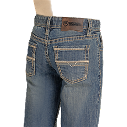 Boy's Rock and Roll Denim Medium Wash Ladder Stitch Embroidered Bootcut Denim Jeans BB0BD08049