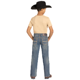 Boy's Rock and Roll Denim Medium Wash Ladder Stitch Embroidered Bootcut Denim Jeans BB0BD08049
