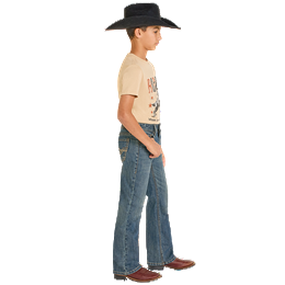 Boy's Rock and Roll Denim Ladder Stitch Embroidered Bootcut BB0BD08050