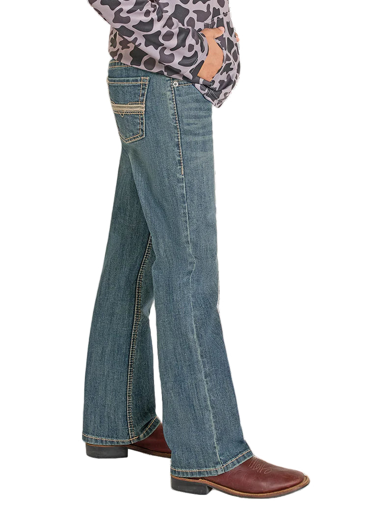 Boy's Rock and Roll Denim Regular Fit Pleather Stitch Bootcut Jeans BB0BD08052