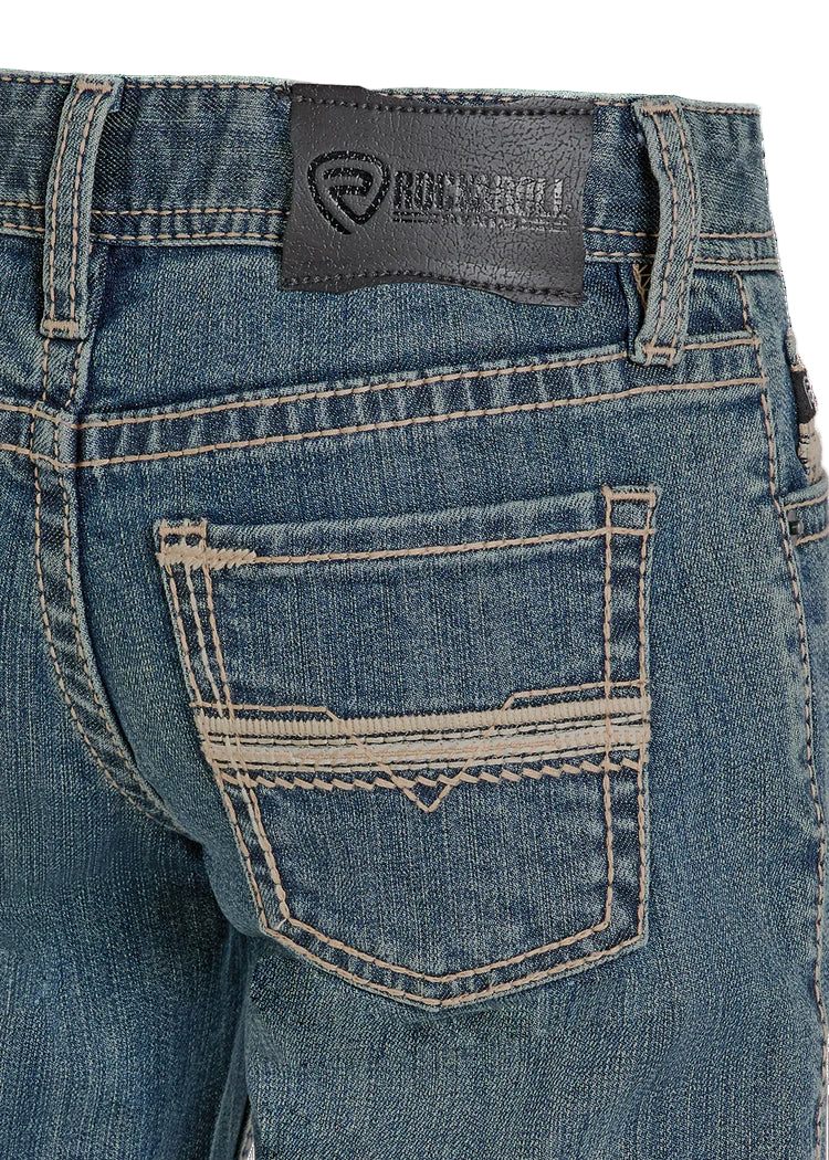 Boy's Rock and Roll Denim Regular Fit Pleather Stitch Bootcut Jeans BB0BD08052