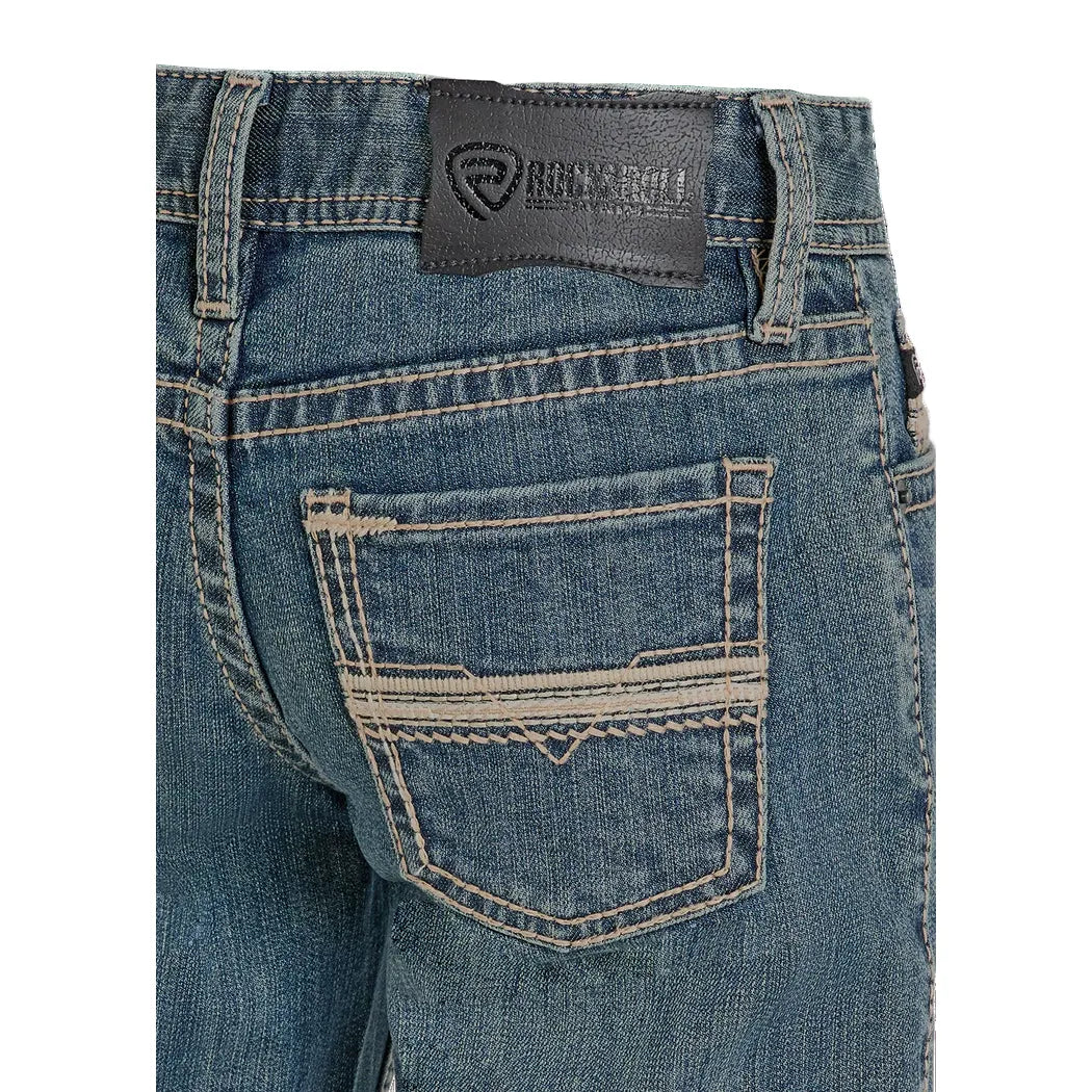 Boy's Rock and Roll Denim Regular Fit Pleather Stitch Bootcut Jeans BB0BD08052