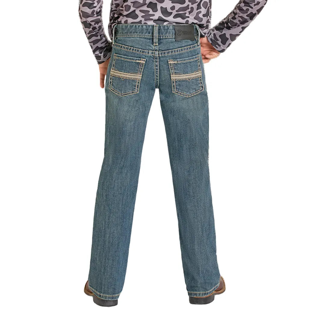 Boy's Rock and Roll Denim Regular Fit Pleather Stitch Bootcut Jeans BB0BD08052