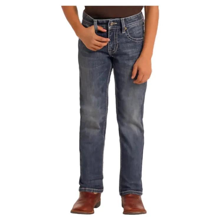Boy's Rock and Roll Denim Slim Fit Dark Wash Straight Leg Jeans BB1RD05578 - Crazy House Western Wear