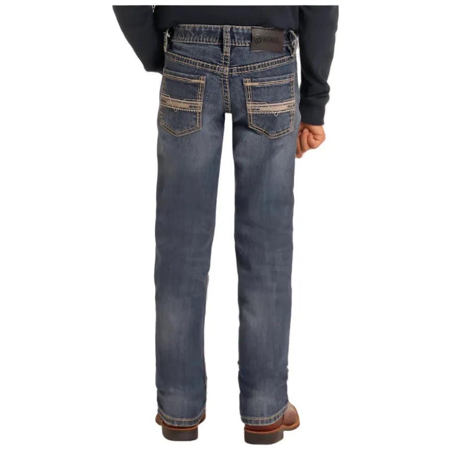 Boy's Rock and Roll Denim Slim Fit Ivory Stitch Straight Leg Jeans BB1RD05594 - Crazy House Western Wear