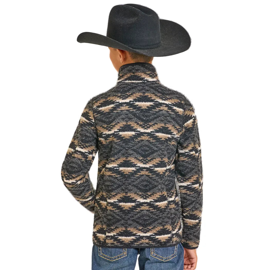 Boy's Rock and Roll Denim Black Aztec Print Fleece Pullover
