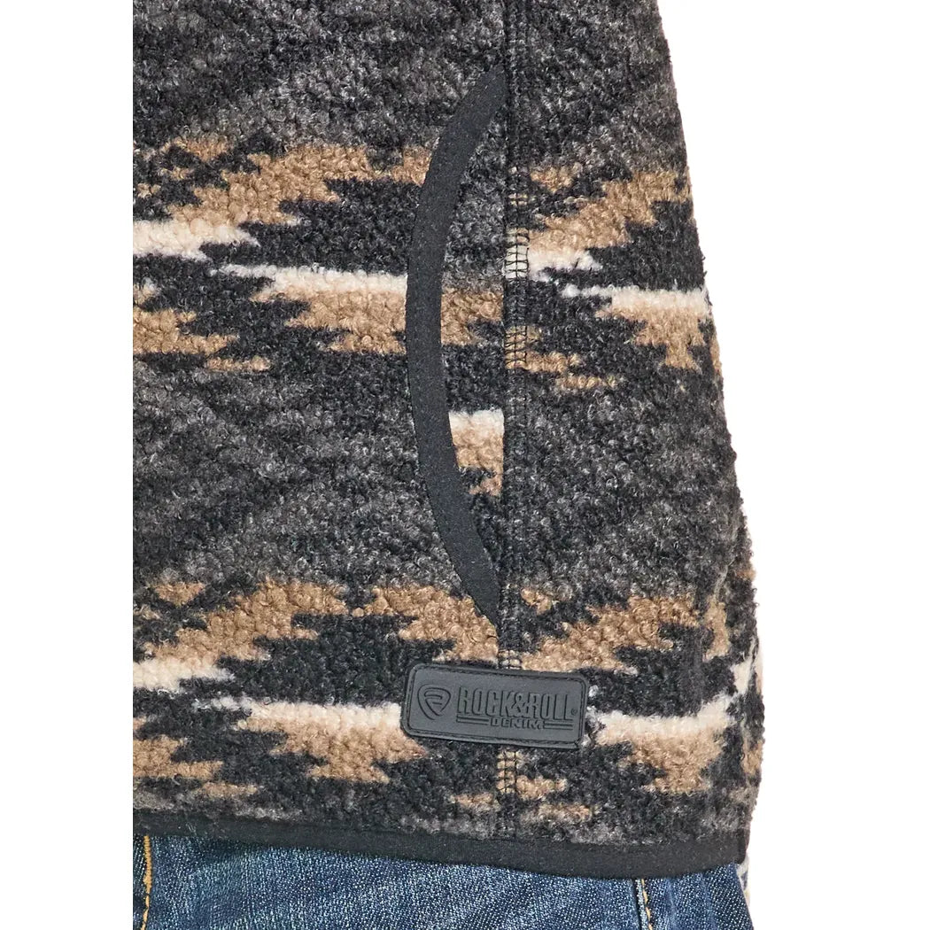 Boy's Rock and Roll Denim Black Aztec Print Fleece Pullover