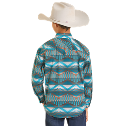 Boy's Rock and Roll Aztec Print Long Sleeve Snap BBN2S07152