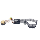 Toy set with a horse, rider, and a small arena on a white background