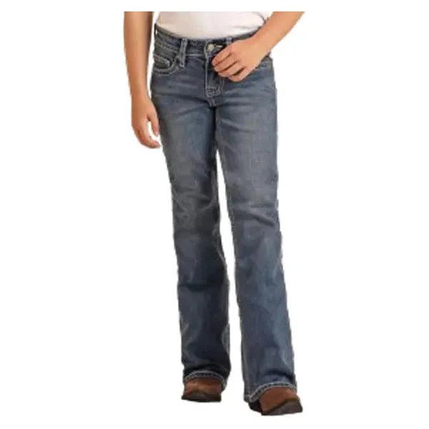 Girl's Rock and Roll Denim Rope Stitch Embroidered Pocket Bootcut Jean BG4MD04242 - Crazy House Western Wear