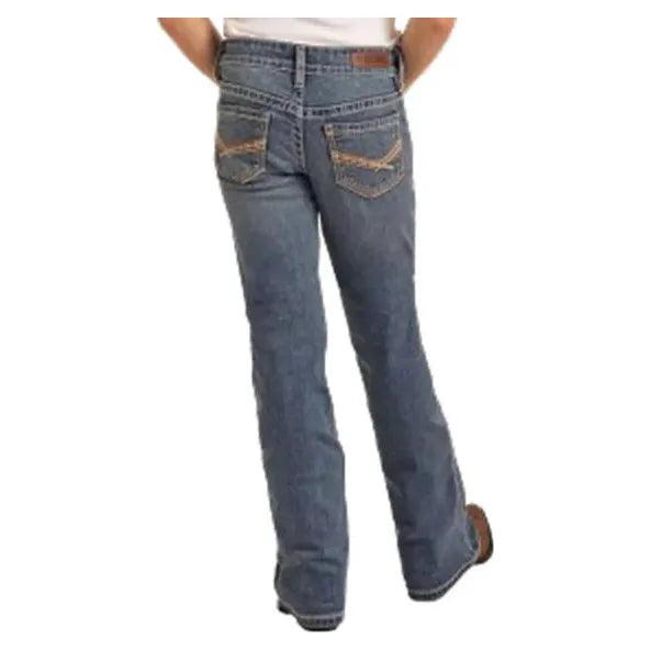 Girl's Rock and Roll Denim Rope Stitch Embroidered Pocket Bootcut Jean BG4MD04242 - Crazy House Western Wear