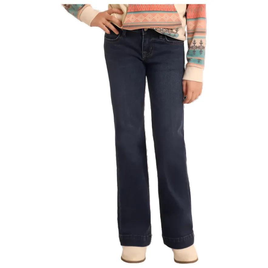 Girl's Rock and Roll Denim Extra Stretch Rope Stitch Trouser Jeans BG5MD05332 - Crazy House Western Wear