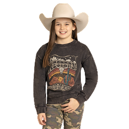 Girl's Rock and Roll Denim Graphic Pullover BG91T08047
