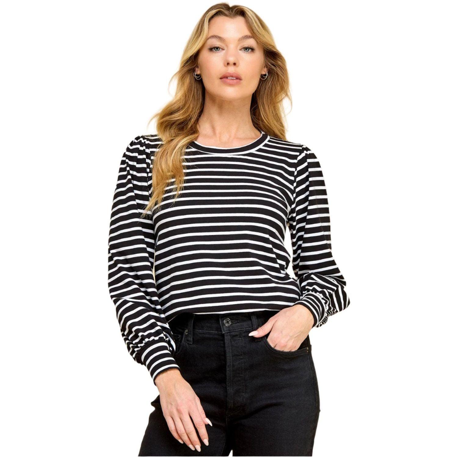 Women's Striped Long Sleeve Blouse - Crazy House Western Wear