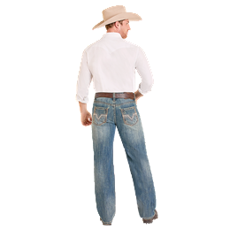 Men's Rock and Roll Denim Rope Stitch Embroidered Double Barrel Straight Jeans BM0SD08004