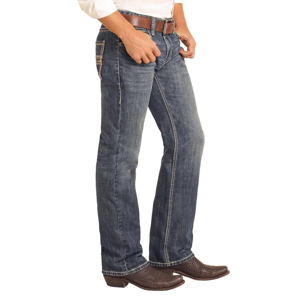 Men's Rock and Roll Denim Regular Fit Straight Stitch Straight Leg Jeans BM1PD04817 - Crazy House Western Wear