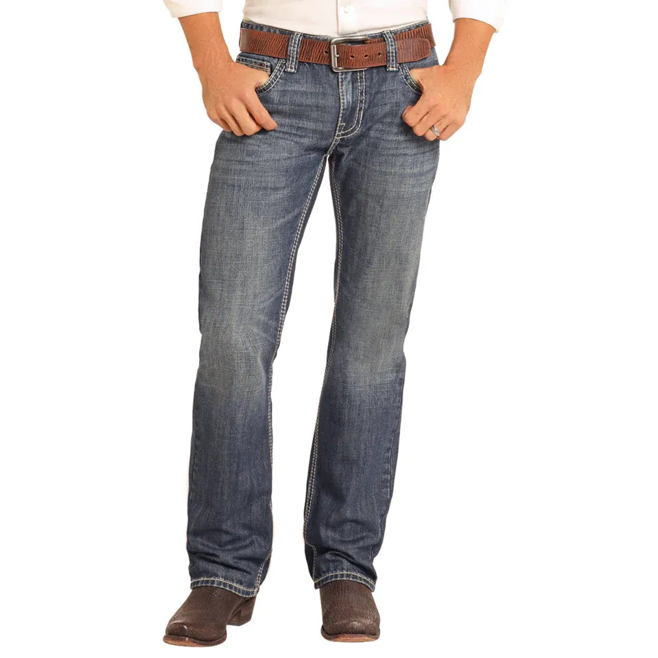 Men's Rock and Roll Denim Regular Fit Straight Stitch Straight Leg Jeans BM1PD04817 - Crazy House Western Wear