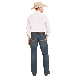 Men's Rock and Roll Denim Ladder Stitch Embroidered Pistol Straight Leg Jeans BM1PD08017