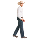 Men's Rock and Roll Denim Straight Pleather Embroidered Revolver Jeans BM1RD07367