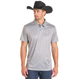 Men's Rock and Roll Denim Grey Medallion Print Polo BM51T07278