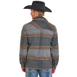 Men's Rock and Roll Denim Plaid Full Zip Shirt Jacket