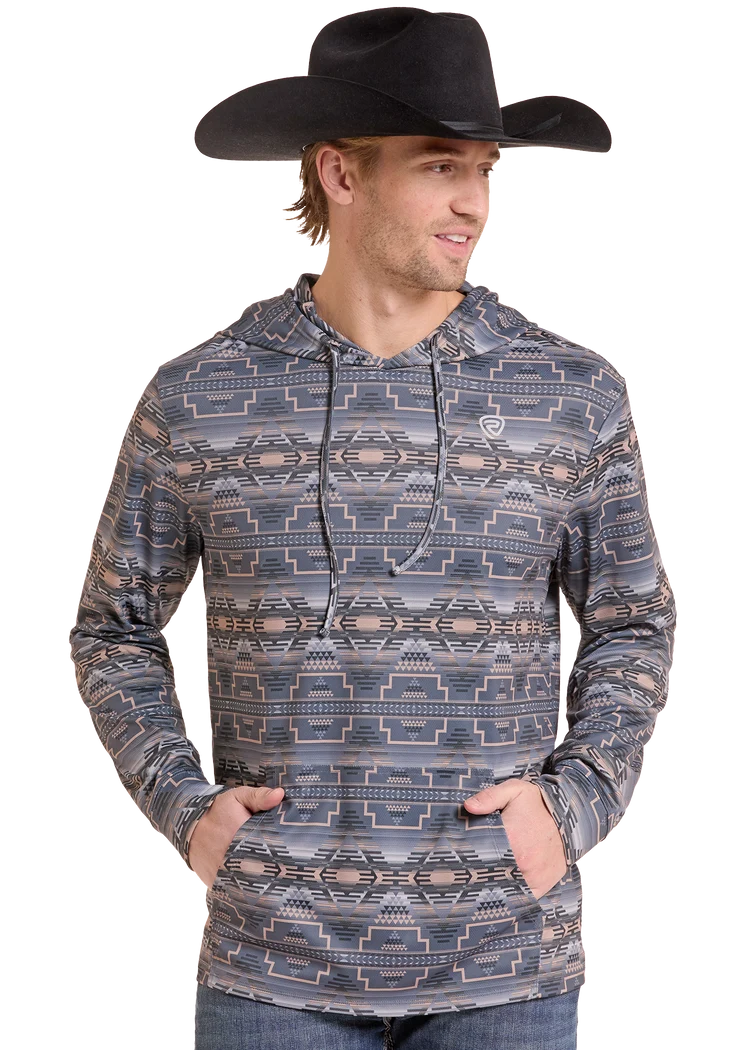 Rock and Roll Men's Charcoal Aztec Performance Hoodie BM94T10210