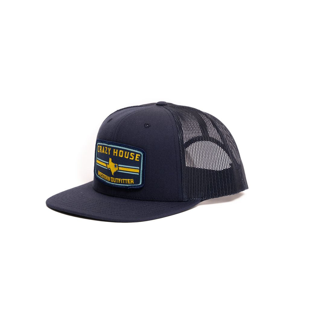 Crazy House Unisex Navy Flatbill Cap with Outfitter Patch - Crazy House Western Wear