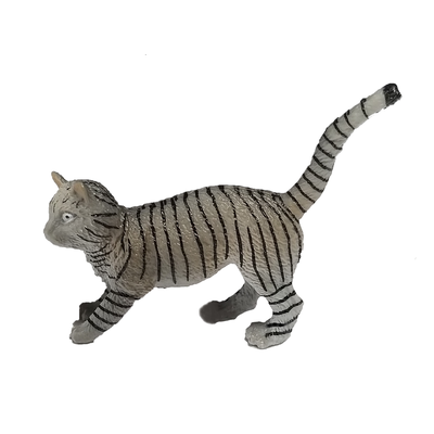 Plush toy cat with striped pattern on a white background