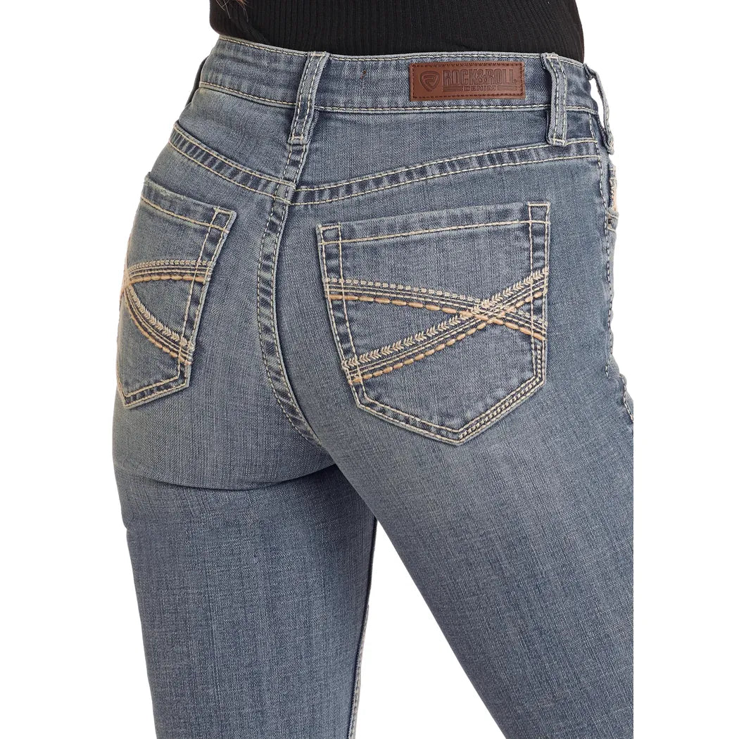 Women's Rock and Roll Mid Rise Curve Stitch Modest Bootcut Jeans BW1MD05310 - Crazy House Western Wear