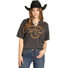 Women's Rock and Roll Denim V-neck Graphic Tee with Studs BW21T07959