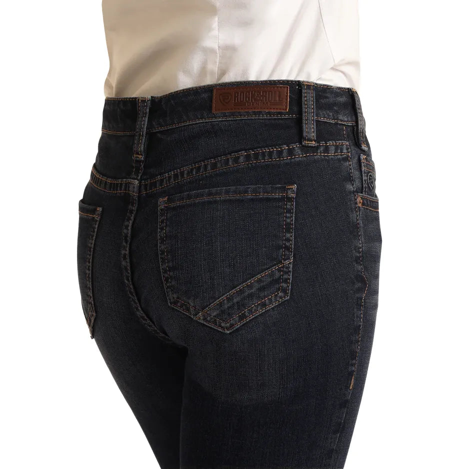 Women's Rock and Roll Dark Wash Regular Fit Mid Rise Riding Jeans BW4RD03576 - Crazy House Western Wear