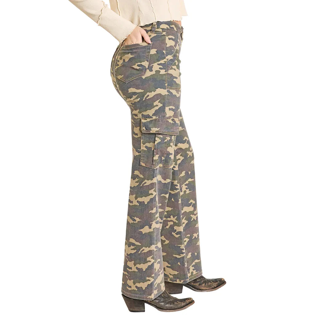 Women's Rock and Roll Denim Camo Cargo Relaxed Flare Jeans BW6HD07900
